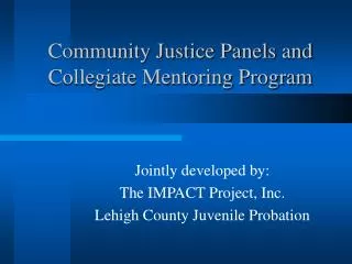 Community Justice Panels and Collegiate Mentoring Program
