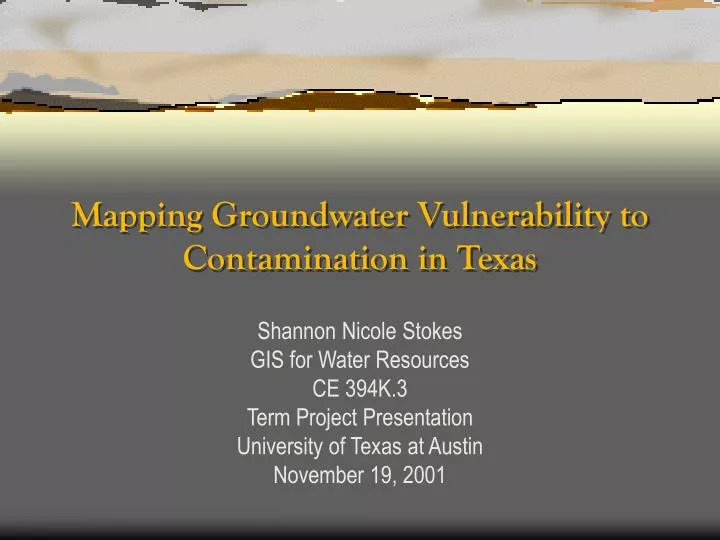 mapping groundwater vulnerability to contamination in texas