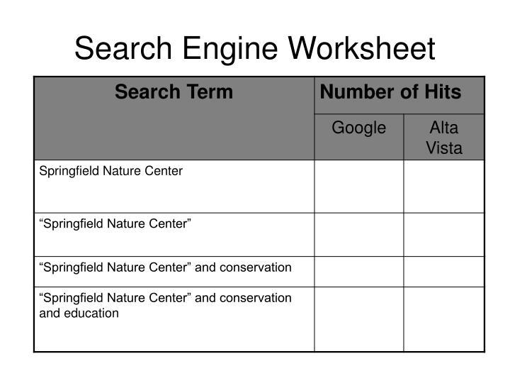 search engine worksheet