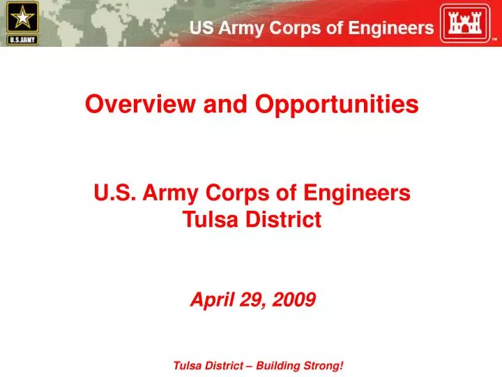 overview and opportunities u s army corps of engineers tulsa district april 29 2009