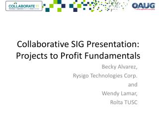 Collaborative SIG Presentation: Projects to Profit Fundamentals