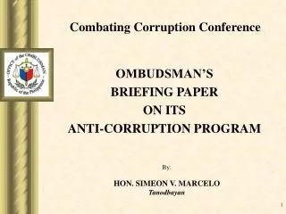 OMBUDSMAN’S BRIEFING PAPER ON ITS ANTI-CORRUPTION PROGRAM