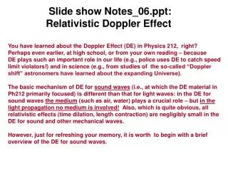 Slide show Notes_06: Relativistic Doppler Effect