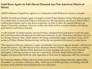 Gold Rises Again on Safe-Haven Demand says Pan American Meta