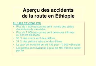Aperçu des accidents de la route en É thiopie