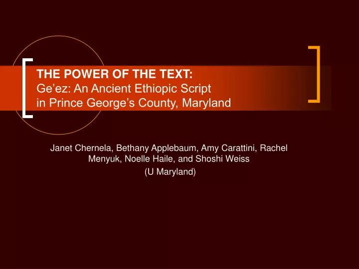 the power of the text ge ez an ancient ethiopic script in prince george s county maryland