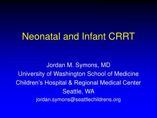 Neonatal and Infant CRRT