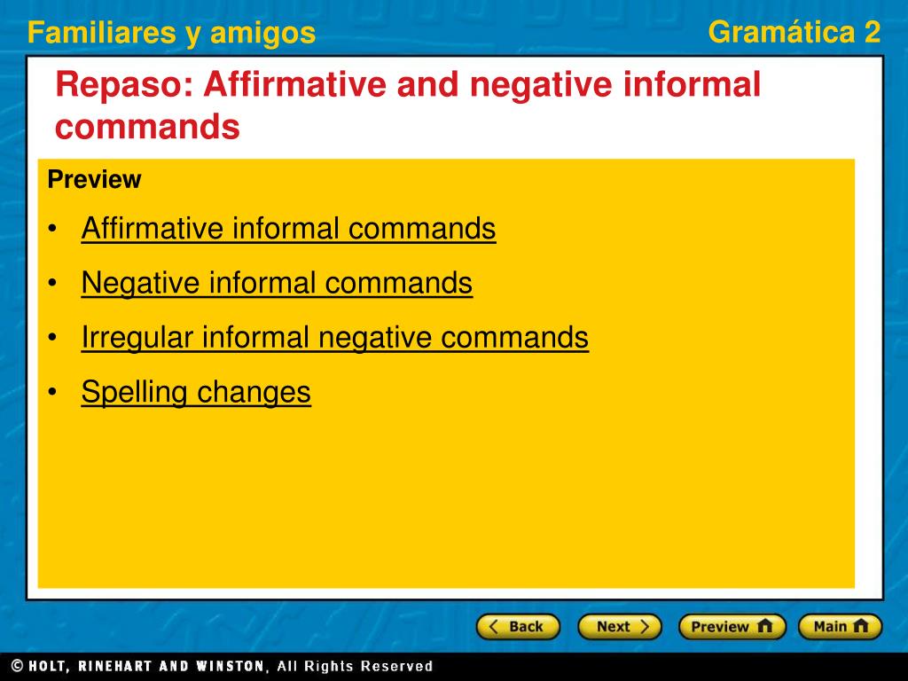 PPT - Repaso: Affirmative and negative informal commands PowerPoint ...
