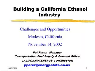 Building a California Ethanol Industry