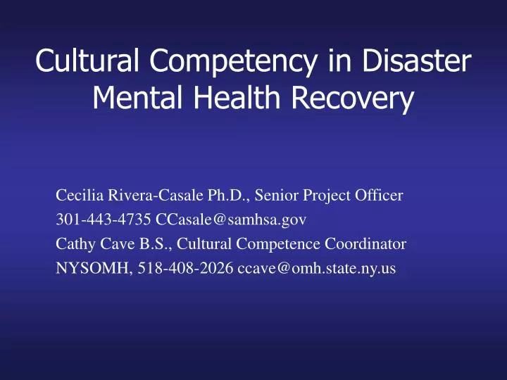 cultural competency in disaster mental health recovery