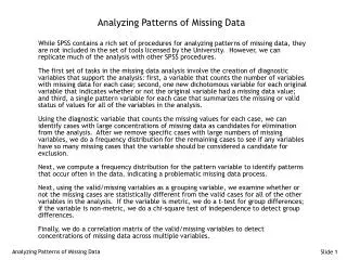 Analyzing Patterns of Missing Data