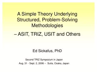 A Simple Theory Underlying Structured, Problem-Solving Methodologies – ASIT, TRIZ, USIT and Others