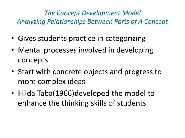 the concept development model analyzing relationships between parts of a concept