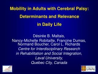 Mobility in Adults with Cerebral Palsy: Determinants and Relevance in Daily Life
