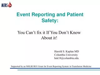 Event Reporting and Patient Safety: