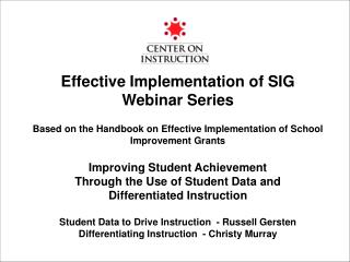 Effective Implementation of SIG Webinar Series Based on the Handbook on Effective Implementation of School Improvement G