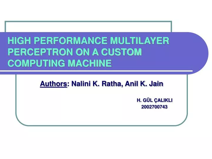 high performance multilayer perceptron on a custom computing machine