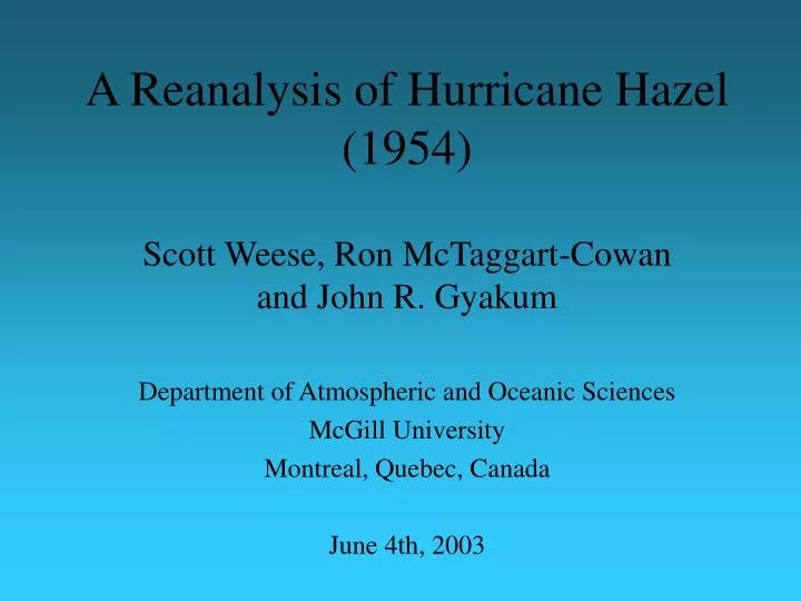 a reanalysis of hurricane hazel 1954