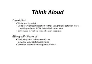Think Aloud Description Metacognitive activity