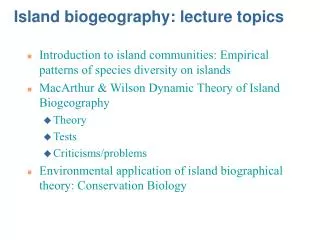 Island biogeography: lecture topics