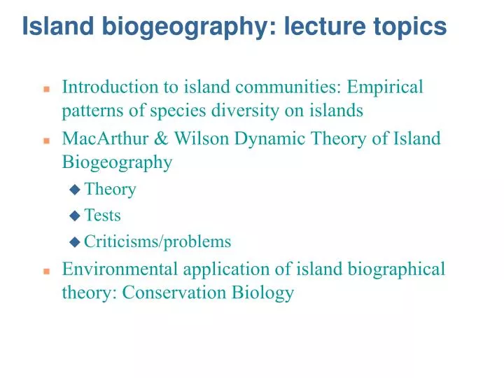 island biogeography lecture topics
