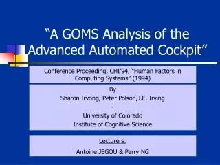 “A GOMS Analysis of the Advanced Automated Cockpit”