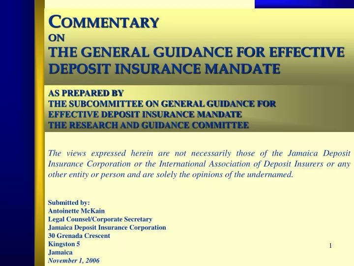 c ommentary on the general guidance for effective deposit insurance mandate
