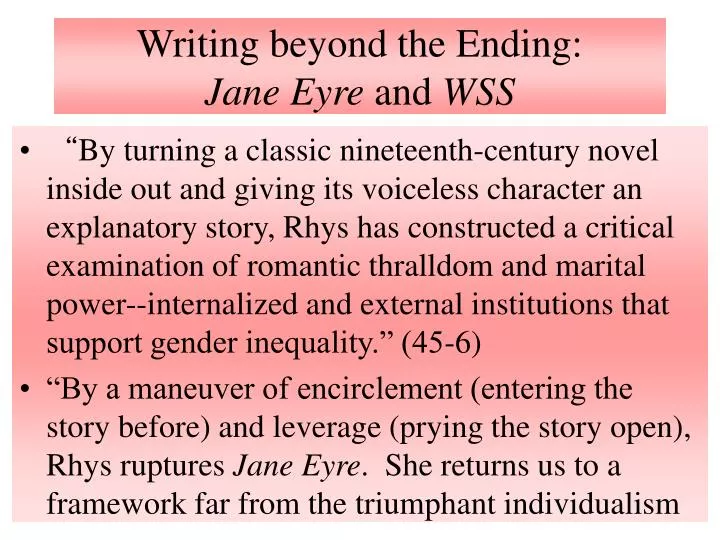 writing beyond the ending jane eyre and wss