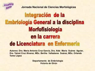 Integración de la Embriología General a la disciplina Morfofisiología en la carrera de Licenciatura en Enfermería