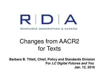 Changes from AACR2 for Texts