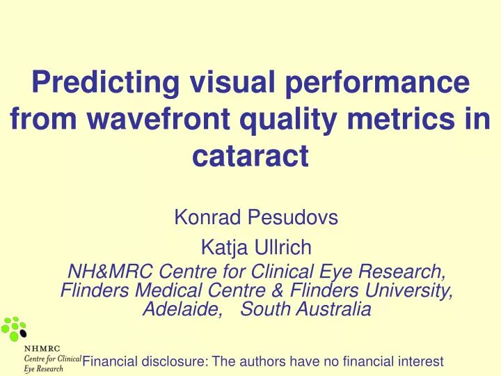 predicting visual performance from wavefront quality metrics in cataract