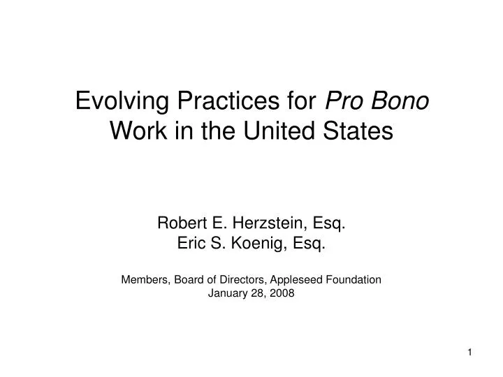 evolving practices for pro bono work in the united states