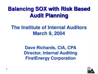 Balancing SOX with Risk Based Audit Planning