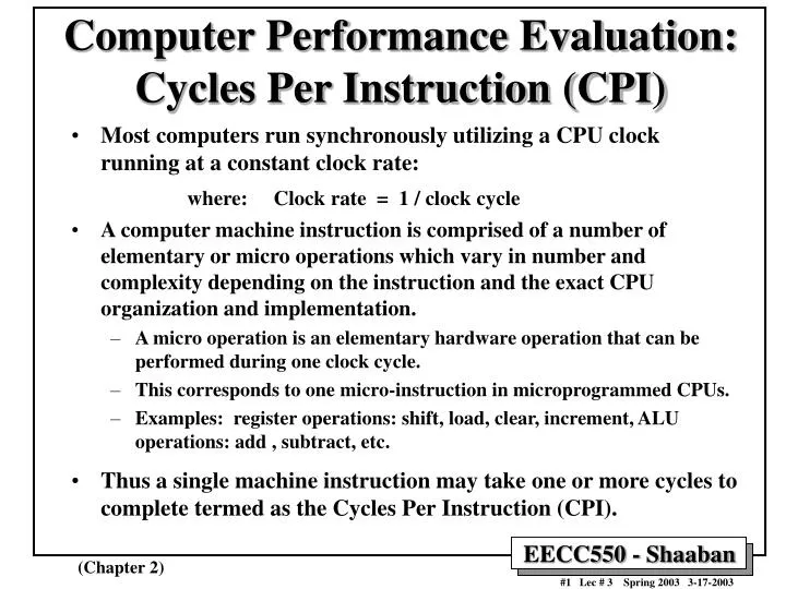 computer performance evaluation cycles per instruction cpi