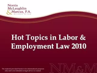Hot Topics in Labor &amp; Employment Law 2010