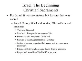 Israel: The Beginnings Christian Sacraments