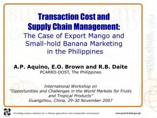 Transaction Cost and Supply Chain Management: The Case of Export Mango and Small-hold Banana Marketing in the Philip