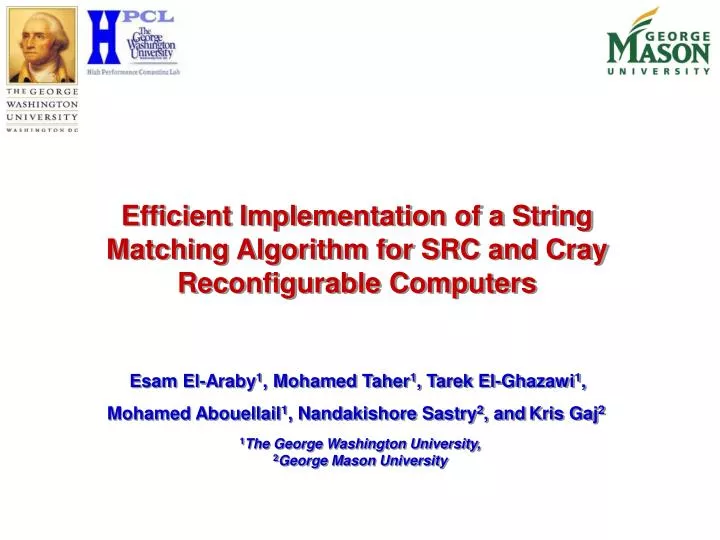 efficient implementation of a string matching algorithm for src and cray reconfigurable computers