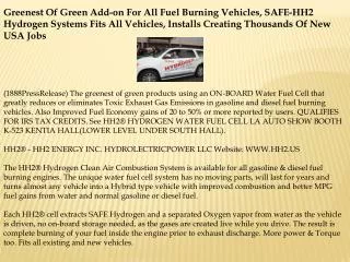 Greenest Of Green Add-on For All Fuel Burning Vehicles, SAFE