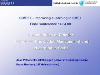 Communities of Practice to Improve Knowledge Management and eLearning in SMEs