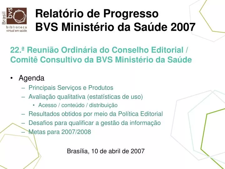 relat rio de progresso bvs minist rio da sa de 2007