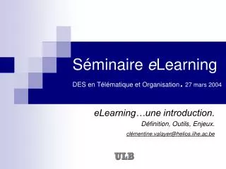 Séminaire e Learning DES en Télématique et Organisation . 27 mars 2004
