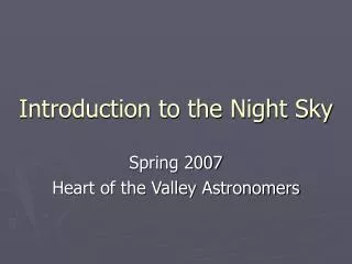 Introduction to the Night Sky