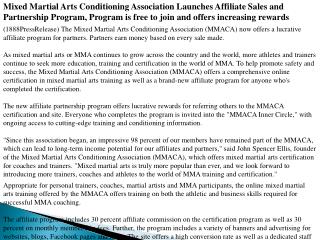 Mixed Martial Arts Conditioning Association Launches Affilia