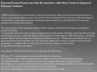PersonalTrainerTools.com Site Re-launches with More Tools to