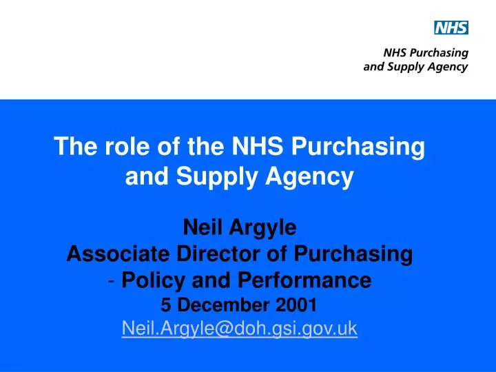 the role of the nhs purchasing and supply agency