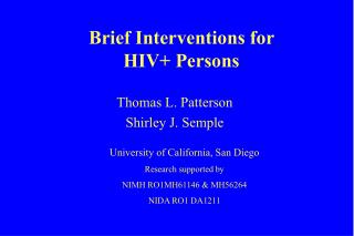 Brief Interventions for HIV+ Persons