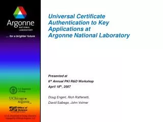 Universal Certificate Authentication to Key Applications at Argonne National Laboratory