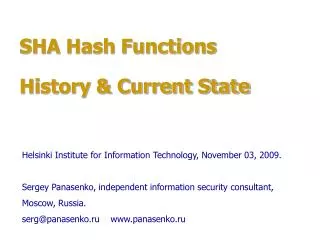 SHA Hash Functions History &amp; Current State