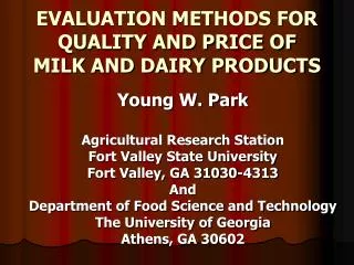 EVALUATION METHODS FOR QUALITY AND PRICE OF MILK AND DAIRY PRODUCTS